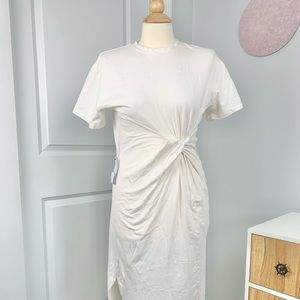 NEW Topshop Size 4 Cream Faux Wrap Midi Dress, Side Slit, Short Sleeve